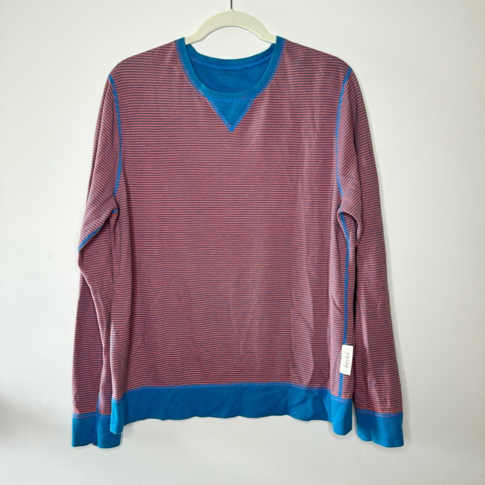 Fossil Stripe Crewneck Sweatshirt Cotton Blue Orange Large